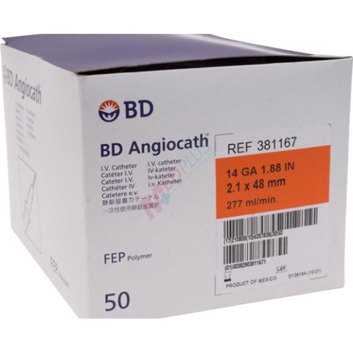 Angiocath IV Catheter 14Gx1.88"  50/4bx