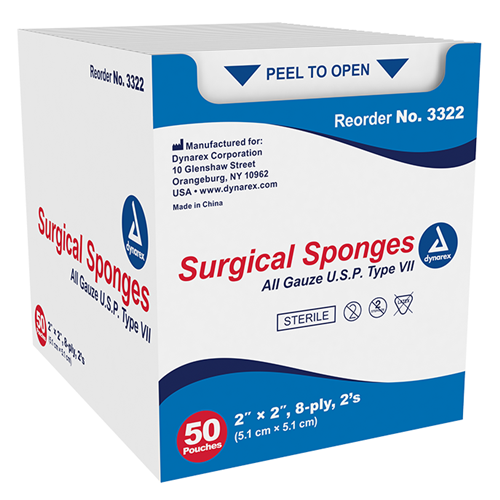 Gauze Sterile 2x2 8ply 2/50E/30TY/CS