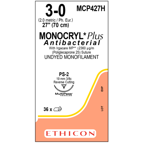 Monocryl Plus Undyed 3/0 PS-2 36/bx