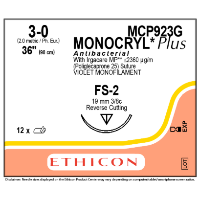 Monocryl Plus Dyed 3/0 FS-2 12/bx
