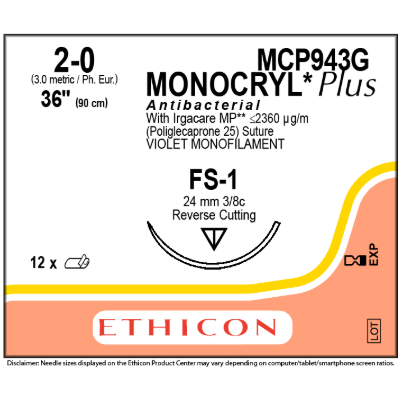 Monocryl Plus Dyed 2/0 FS-1 12/bx