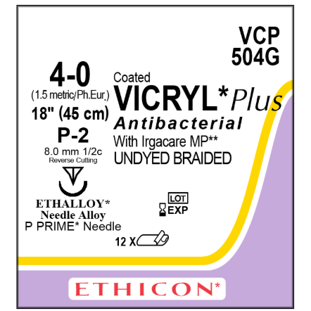 Vicryl Plus Undyed  4/0 P-2 12/BX
