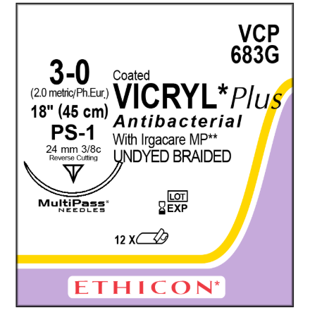 Vicryl Plus Undyed  3/0 PS-1 12/BX