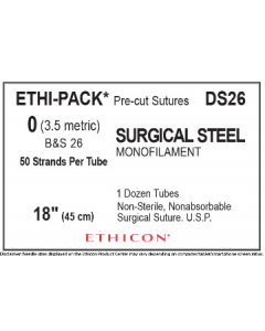 ETHICON ETHI-PACK™ Pre-cut Sutures (Non-sterile) Non-absorbable Surgical Stainless Steel Suture 0 (No Needle)